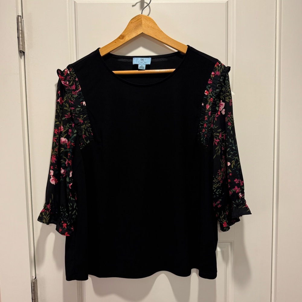 CeCe Mixed Media Floral Blouse